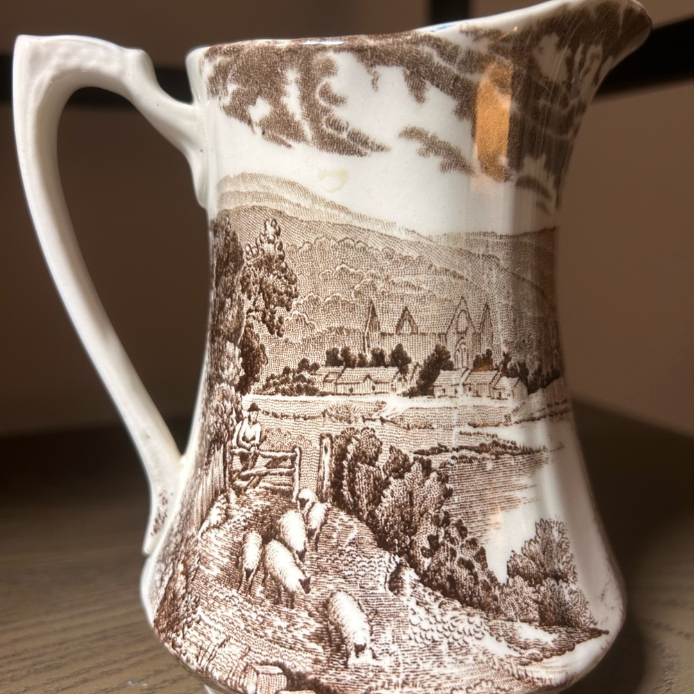 Vintage Alfred Meakin English Tintern Brown & White Transferware Pitcher, 1930s